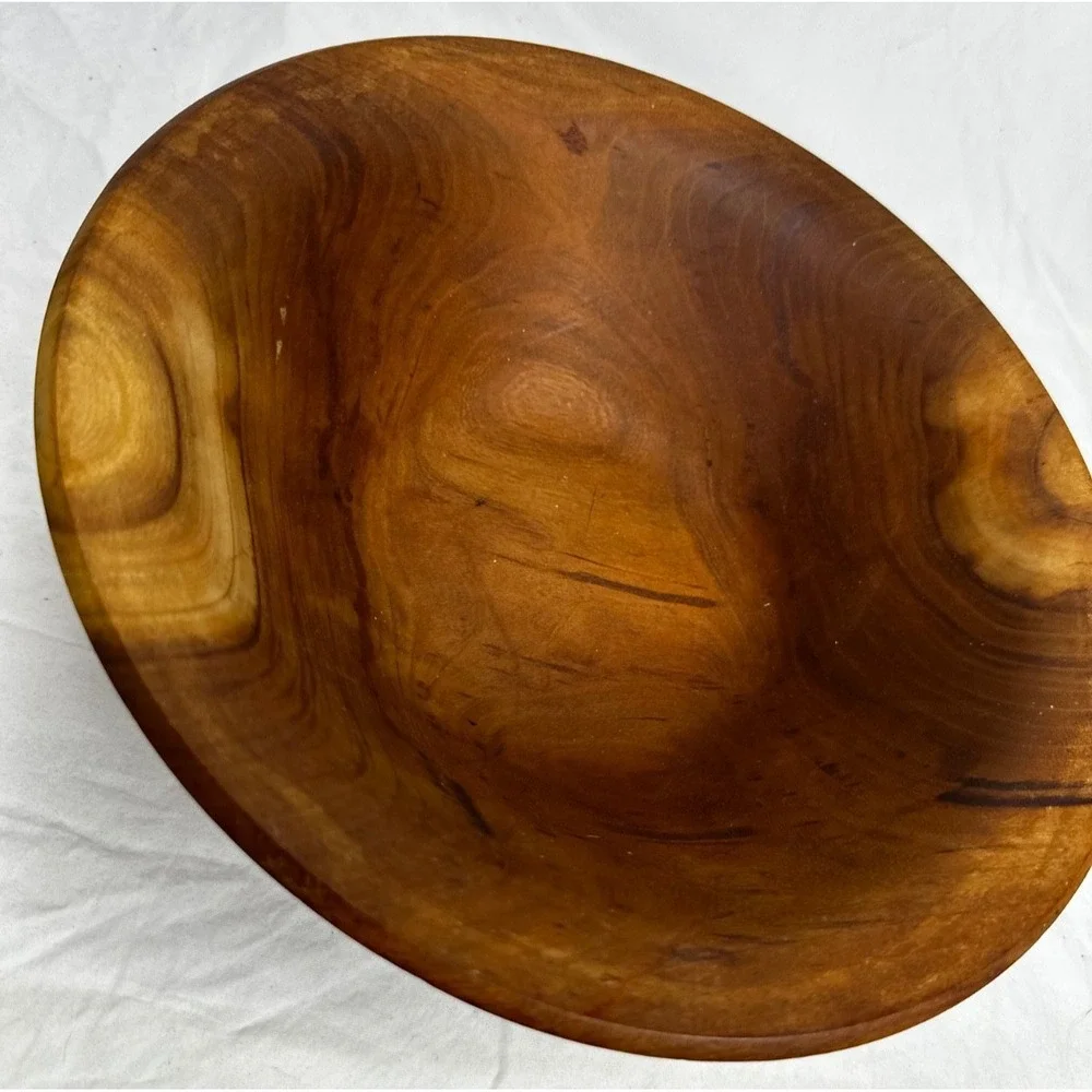 Handmade Burl Grain Cherry Wood Bowl Signed Farmhouse Decor Accent